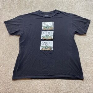 Star‎ Wars Shirt Mens XL Black Baby Yoda Protect Attack Snack Graphic Tee